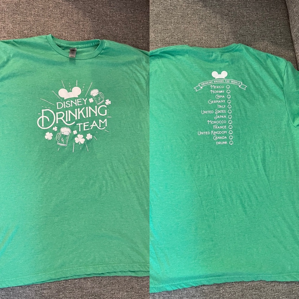 Green Disney Drinking Around The World Team Epcot Tshirt